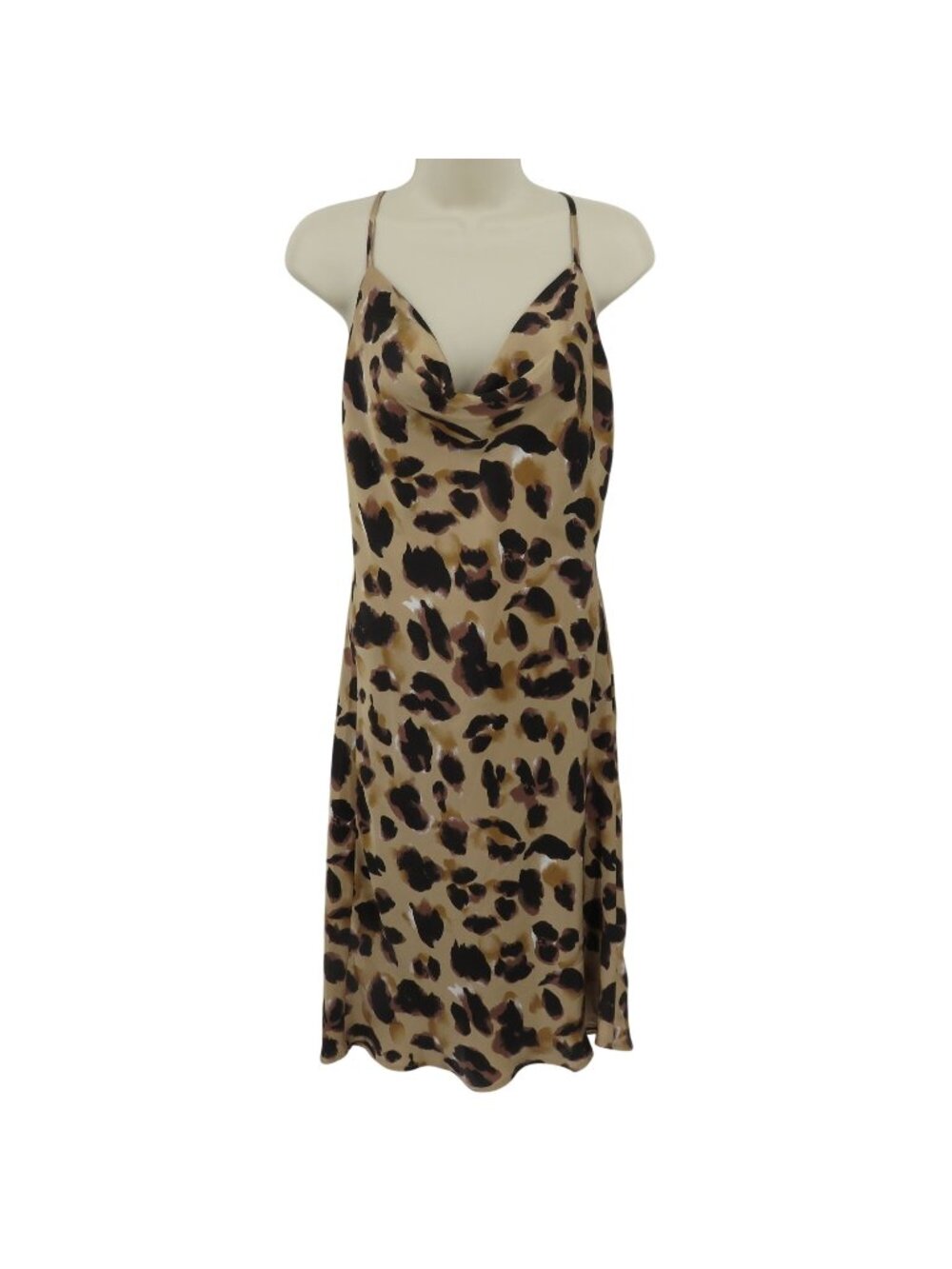 Forever 21 Juniors Small Leopard Cheetah Animal Print Cowl Sleeveless Dress Y2K